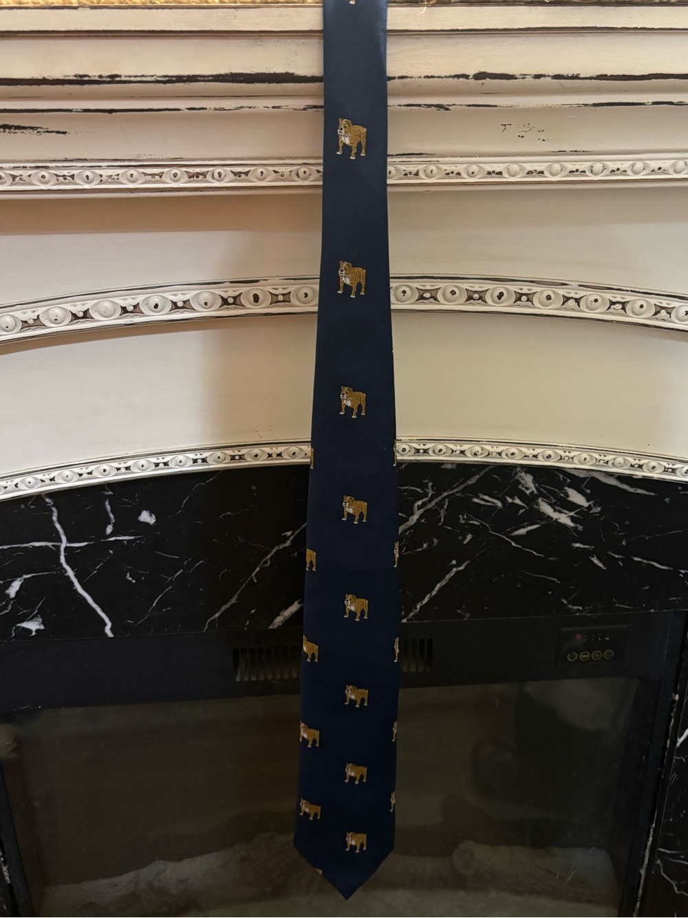 LARA Navy Tie with Gold Bulldog Motif
